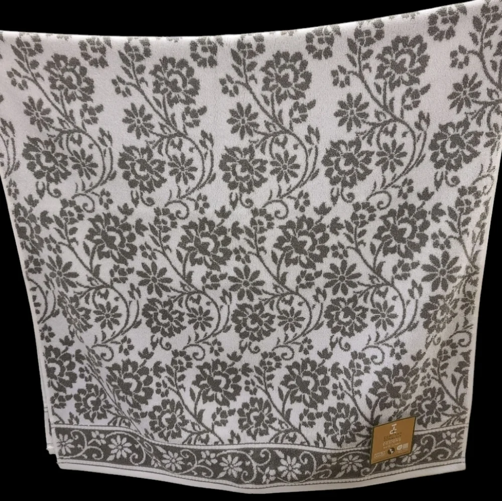 6pc Deborah Connolly Floral Scroll Damask Bath Hand Tip Towel Set Gray White New